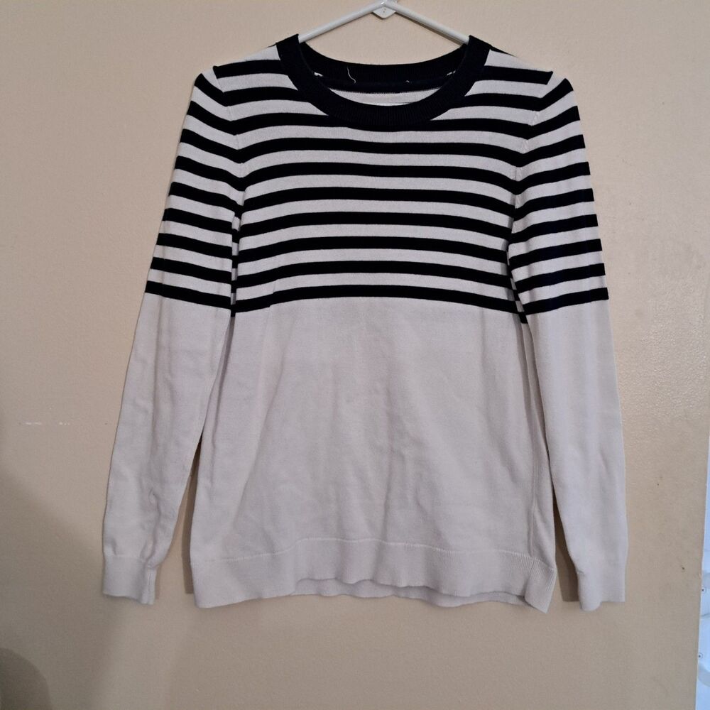Michael Kors Women's Sweater Navy Blue Striped Ribbed Knit Top Sz s-m